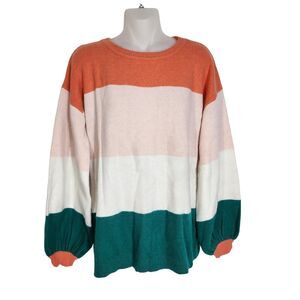 Plush Boutique Womens Sweater Tunic Size Small Colorblock Striped Knit Pullover